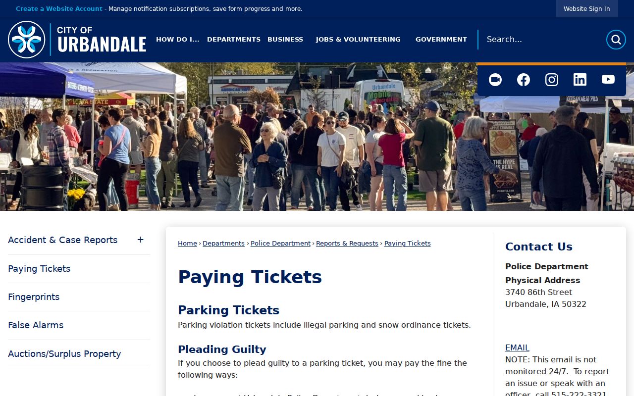 Urbandale parking and moving ticket routes related to Urbandale warrant records