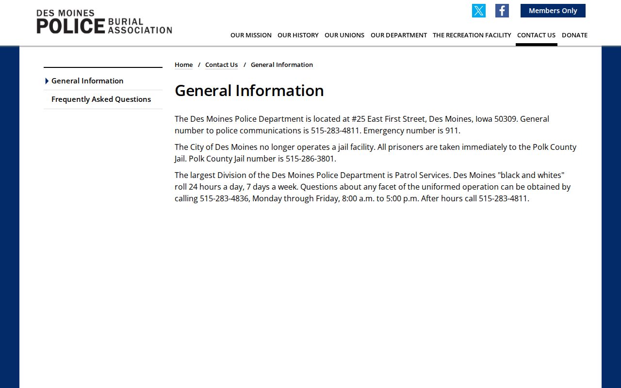 Des Moines Police Department official contact and address information