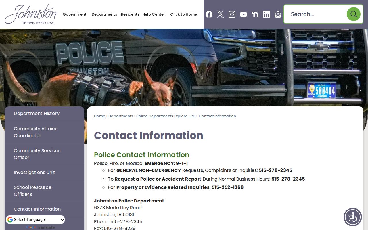 Johnston warrant records police contact page