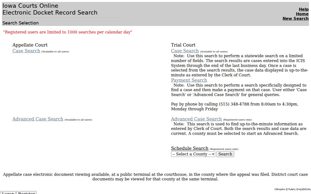 Polk County warrant records Iowa Courts Online search